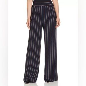 Lafayette 148 Hester Navy Yellow Stripes Wide Leg Pants, Medium